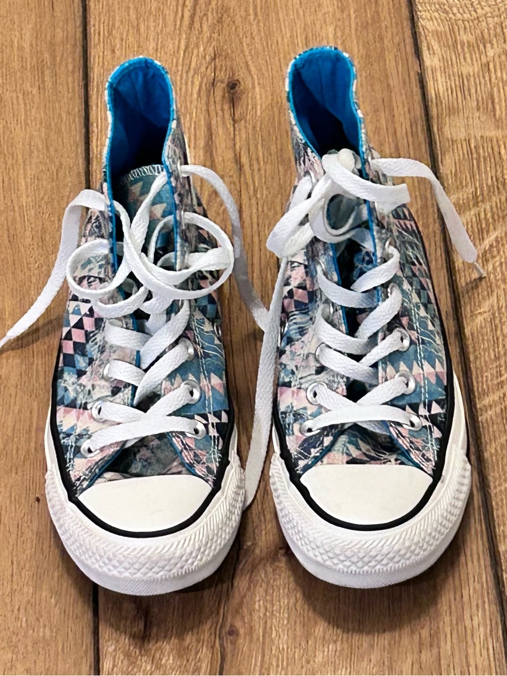 Converse Chuck Taylor High Top Sneakers  Geometric Faded Cream Teal Pink W Sz 5 - Picture 3 of 16